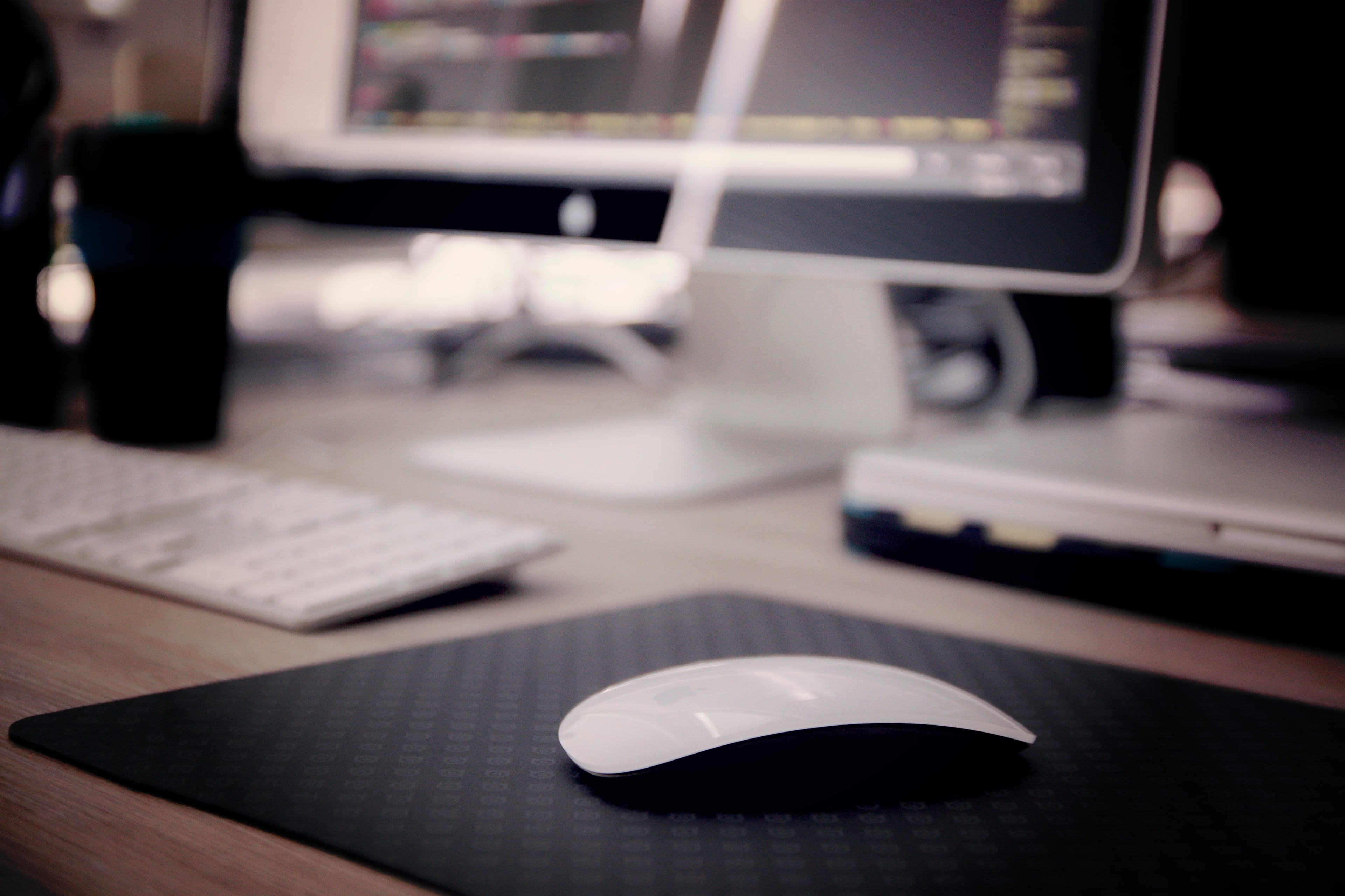 work space setup with screen, keyboard & mouse